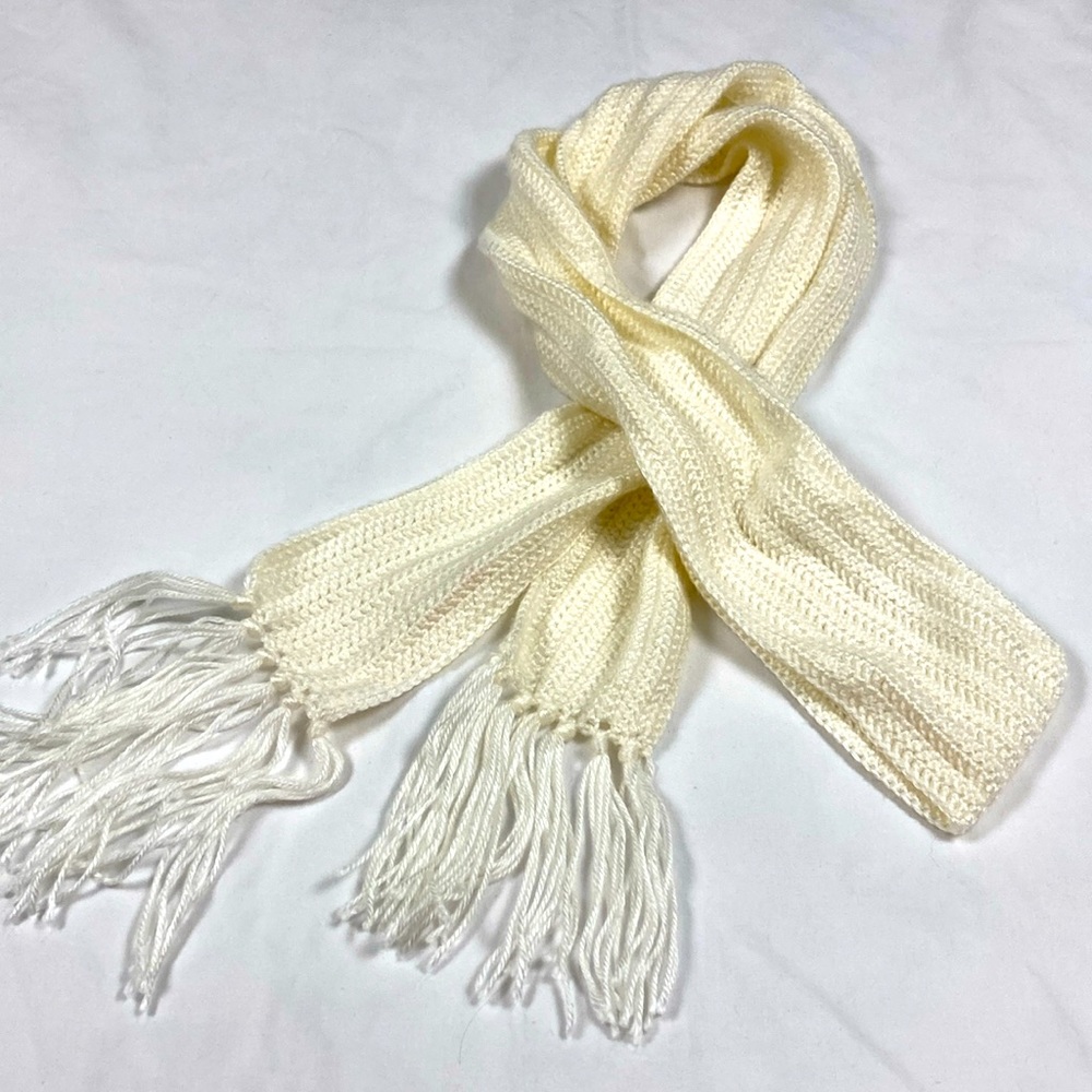 Handmade crocheted cream colored scarf